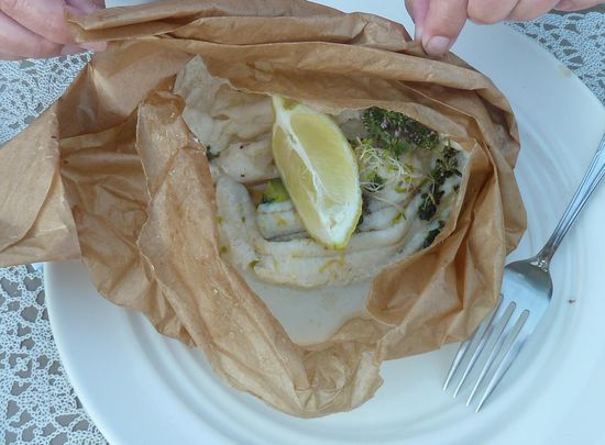 man höre und staune: Seezunge in Vanillebutter in papillote für Ulrike