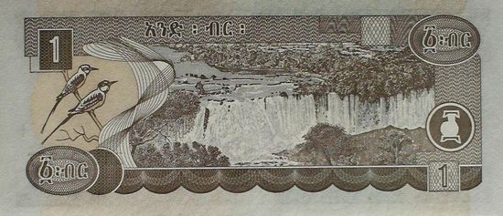 1 Birr = 4 Eurocents - Geldschein zeigt die Nilfälle