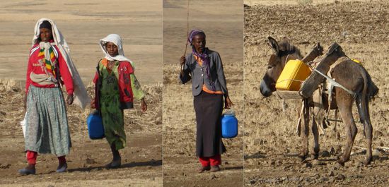 Wassertransport per Mensch oder Esel im Kanister