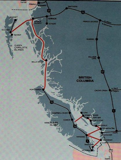 Karte der Inside-Passage und anderer BC-Fähren
