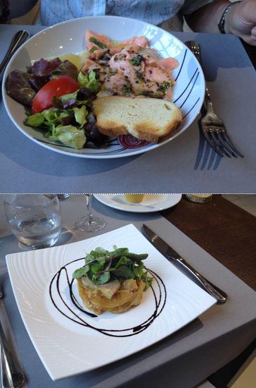 Carpaccio de truite für Ulrike und  tatin der pommes foie gras für mich.