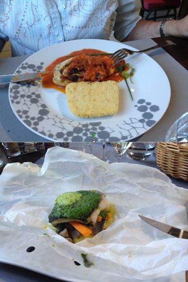 aile de dinde und papillote de poisson avec beurre epinard.