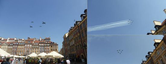 heute ist Nationalfeiertag mit Paraden und Demonstrationen der militärischen Präsenz - über den Marktplatz fliegen Hubschrauber und Kampfjets in Formation ,