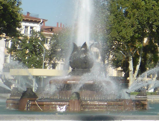 Baumwollblüte im Brunnen vor dem Opernhaus