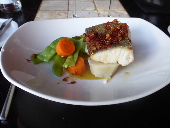 Cazuela de bacalao con papas negras y arroz