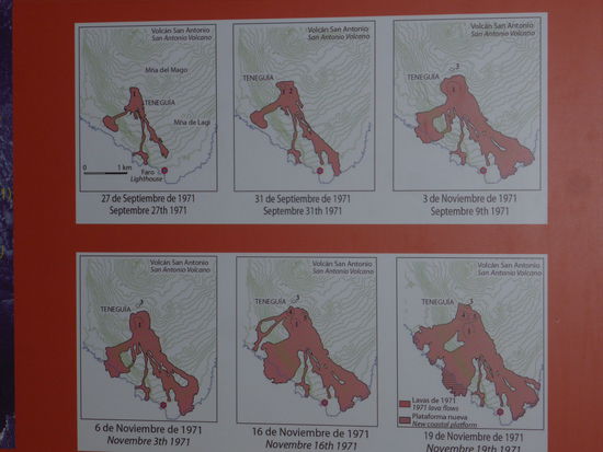 der Verlauf der Lavaströme vom 27. Sept. bis 19.Nov. 1971 - wie man sieht wurde der Leuchtturm (roter Punkt) verschont