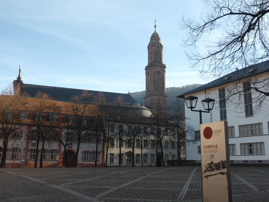 Universitätsplatz und Jesuitenkirche
Die über die alten Bürgerhäuser östlich des Universitätsplatzes ragende Jesuitenkirche ist Wahrzeichen der Gegenreformation. Das von J.A. Breunig 1712 begonnene Gotteshaus bildet den kirchenarchitektonischen Schwerpunkt des Jesuitenviertels.