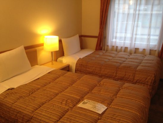 das Doppelzimmer hat zwei franz. Betten, einen kleinen Schreibtisch, aber keinen Schrank - Haken an der Wand für die Kleidung - auf dem Bett liegt der Hinweis, dass unter den Betten viel Platz für Gepäck sei