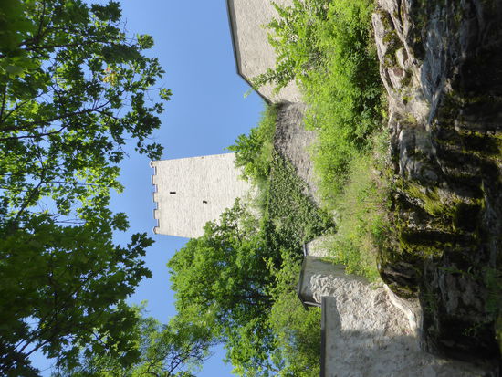 Bergfried, auf dem höchsten Punkt des steil abfallenden, den Ort um 60 m überragenden Granitkegels