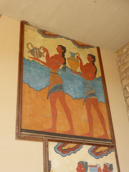 die Freskoreproduktionen sind ein Ausschnitt des Prozessions-Wandbildes, das im Archäologischen Museum in Heraklion ausgestellt ist.