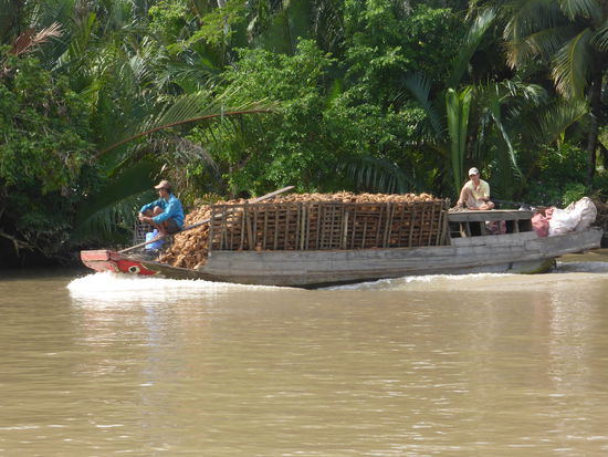 die Lastkähne haben alle am Bug zwei große Augen