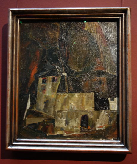 Egon Schiele - Haus und Mauer vor hügeligem Gelände - 1911
Öl auf Leinwand