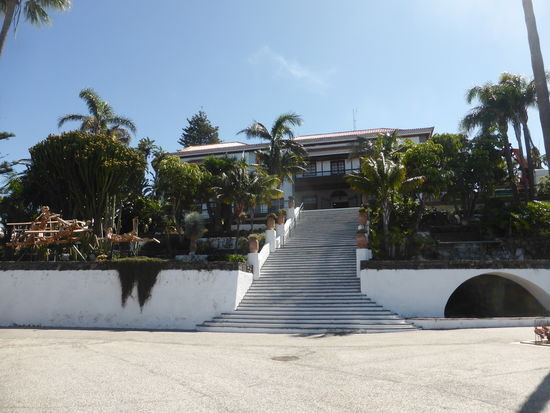 an der Stadthalle fallen zwei interessante hölzerne Plastiken auf: