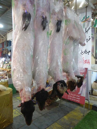 die aufgehängten Schafe sind ebenso gewöhnungsbedüftig wie