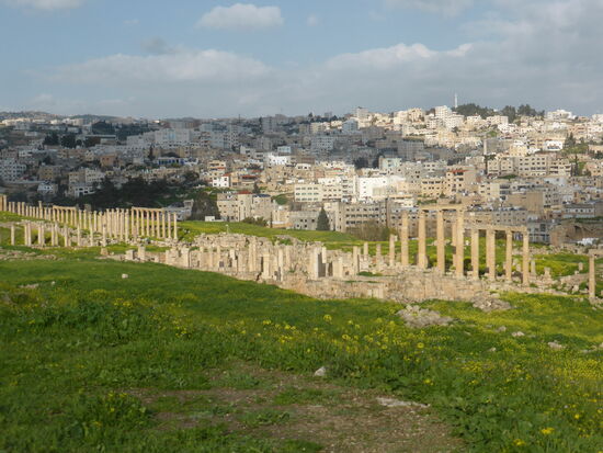 Blick nach Norden auf das Marcellum (Schlachthaus) und die Ost-West-Achse (Decumanus)