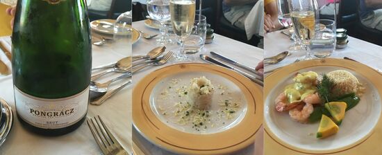 Zitronenrisotto gegrillte Artischoken und Parmesan, aromatisierte Garnelen in Kokosnusscreme, mit Basmatirei, Eis von gebrannter Orange und Pistazien.