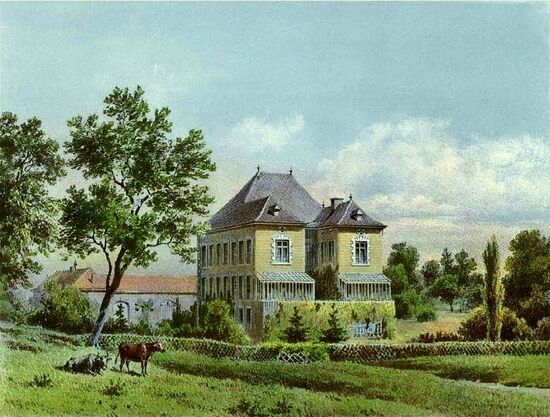 Schloß Schönau um 1860 - 
Lithographie aus dem 19. Jh - Sammlung Dunker