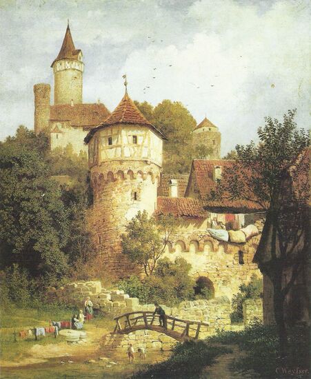 Burg Möckmühl mit Bergfried - Ölgemälde von Karl Weyser