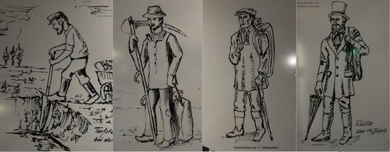 Skizzen von Torfstecher, Lachsbauern und Tüötten