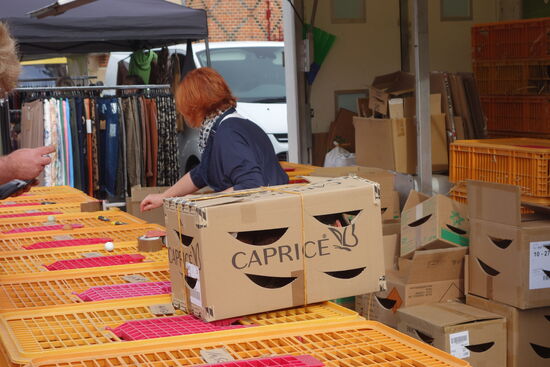 den größten Umsatz scheint die Verkäuferin der lebenden Hühner zu machen