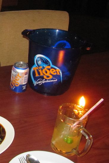 Ein Eimer voll Eis mit Bier drin