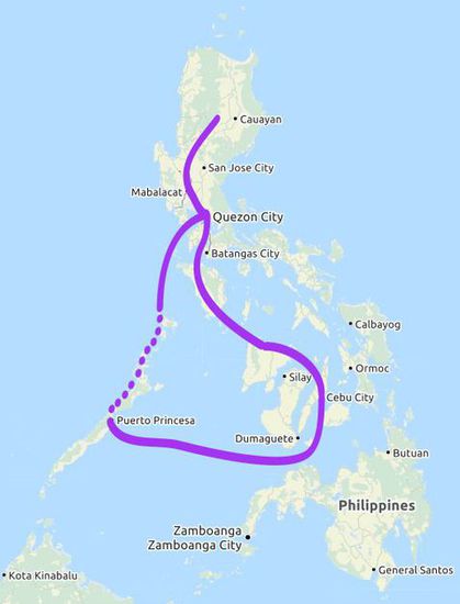 Steile Reisterrassen in Nord-Luzon und weiter zu den Inseln Palawan und ...