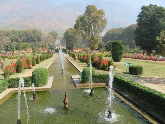 Mughal Gardens: Nishat Bagh (The garden of pleasure) and Shalimar Bagh (Abode of love).