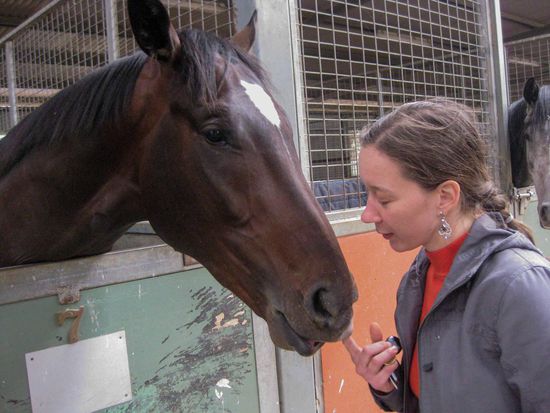 und hier ist sie bei ihren Lieblingen im Stall