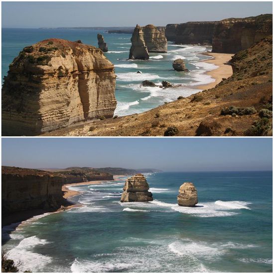 Die goldbraunen Farben der Felsen im Zusammenspiel mit dem tiefen Blau des Meeres macht schon was her.