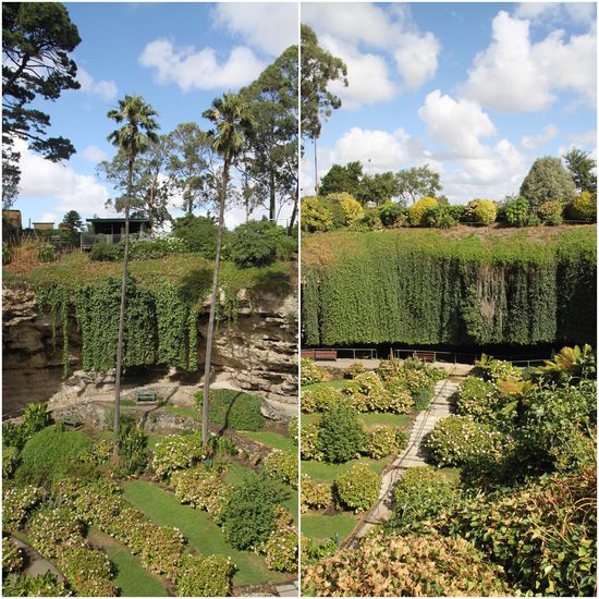 Zum Landschaftsbild gehören hier auch sogenannte Sink Holes, die durch Auswaschung des Kalksteins durch Wasser entstanden sind. Die Stadt hat in diesen Löchern schöne begehbare Gärten angelegt.