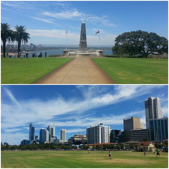 oben: eines der unzähligen Kriegsdenkmäler in Australien, wie die Amis... 
unten: wieder viel Grün, mitten in der Stadt