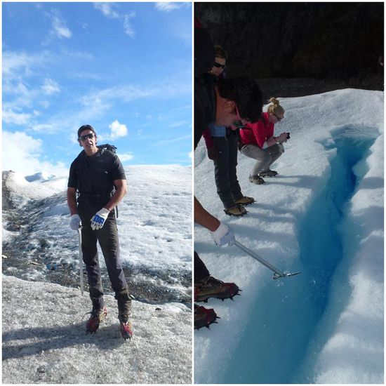 Unser Bergführer und erste Kontaktaufnahme mit dem Medium "Eis" in verschiedenen Formen.