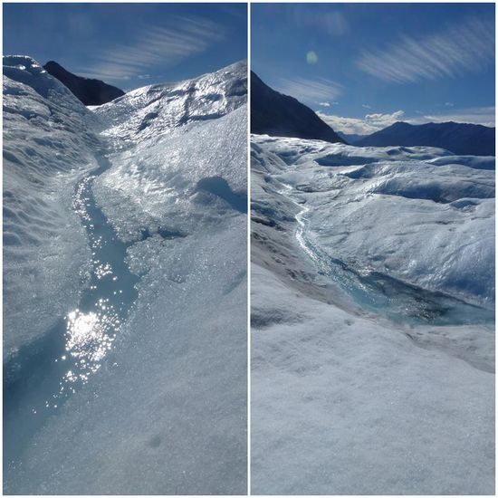 Ein Tal mit einem kleinen Fluss - mitten im Gletscher