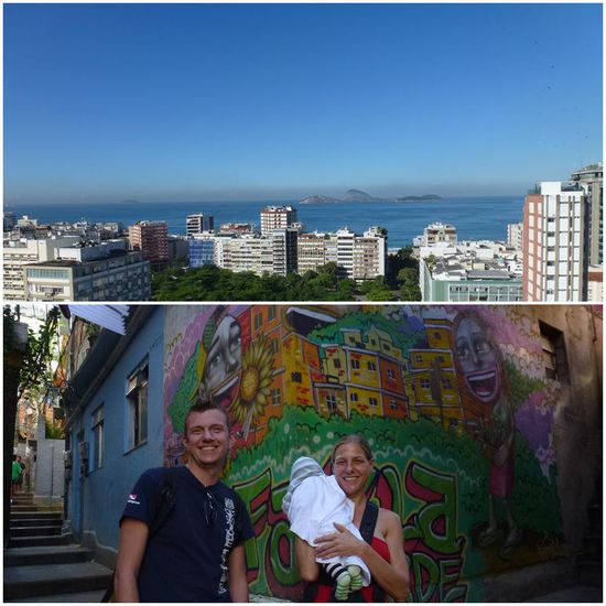 oben:
Die Favela liegt nur wenige Meter vom Ipanema Strand entfernt.
Unten:
Isabell, Nachwuchs und Axel