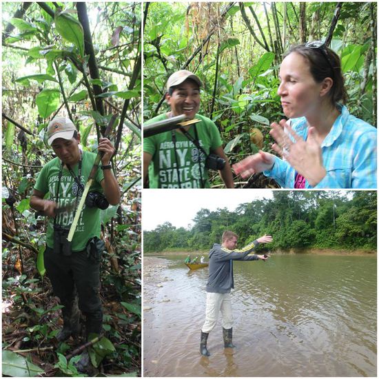 Trinken- und Nahrungsbeschaffung im Dschungel.
Zuerst wird der Bambus angeschnitten und dann muss man aufpassen, dass man den Mund nicht zu voll nimmt... 
Ein Fisch sollte gefangen werden - es blieb bei dem Versuch... 