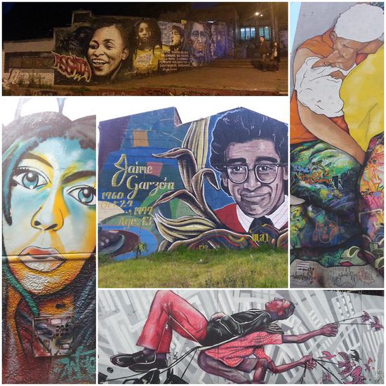 Oft wird ermordeten Figuren per Graffiti gedacht. In der Mitte ist Jaime Garzon abgebildet, ein Journalist, Friedensaktivist und Comedian, der von Unbekannten ermordet wurde.