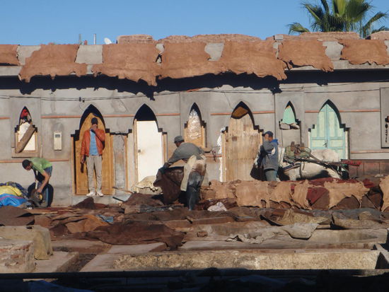 Die Häute werden auf dem Dach an der Sonne getrocknet.