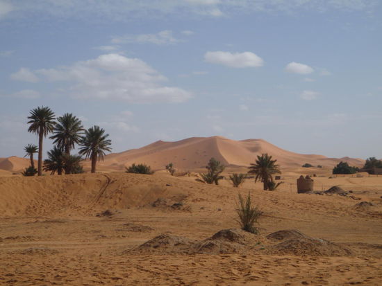 Die Dünen des Erg Chebbi liegen im Osten Marokkos, rund 30 km vor der Grenze zu Algerien.