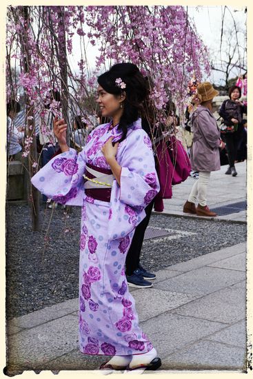Die Kimonos lassen sich in vielen Geschäften Kyotos (für viel Geld) mieten, was von den Touris rege genutzt wird