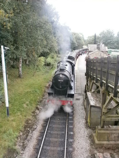 Die Dampflok in Haworth, die noch regelmäßig benutzt wird
