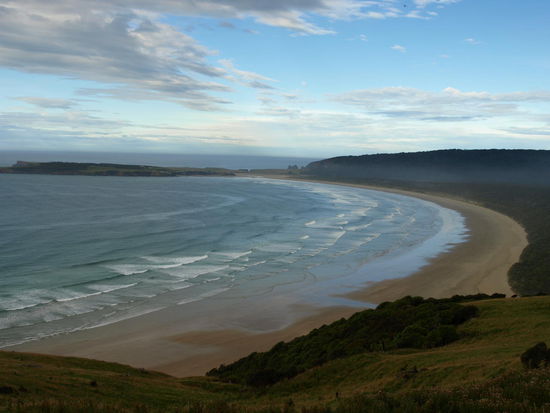 Blick von den Florence Hills auf die Tautuku Bay - diesmal mit etwas blauem Himmel 