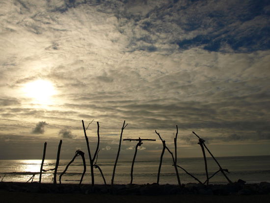 Der Strand mit Stadtnamen aus angeschwemmten Holz