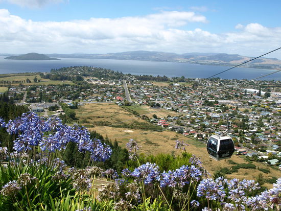 Blick von Oben auf Rotorua und Lake Rotorua