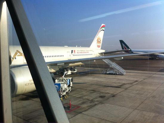 Nachdem ich etwas Pech hatte mit dem Flieger von Berlin - links n kleiner Psycho der gern mal Selbstgespräche führt, rechts n Typ im Anzug der schon von Anfang an nach Alk gerochen hat und das ganze während der 6h mit 2 weiteren Whiskeys aufrecht erhalten hat und zu allem übel hatte meine Kopfhörerbuchse 'n Schaden (die einzige in der Reihe natürlich) - war die auf dem Bild von Abu Dhabi echt nett. Reihe 55 - die letzte Reihe und außen mit Kuscheldecke und nettem Mädel nebenan - ich durfte die Armlehne auch mal benutzen  nicht wie die Typen davor - Ellenbogen raus, bin ja 'n breiter Mann 
Im Vergleich war die Schlängelschlange in Berlin die kürzeste - in Abu Dhabi war das totale Chaos zunächst, aber dann ging's auch schon wieder fast weiter und in BKK war es ja nur noch einige (mehr) Minuten von der Endstation entfernt. 
Geld getauscht und SIM-Karte von ner netten Dame sofort eingelegt und den Bildern gefolgt und ab zum Airport-Link...