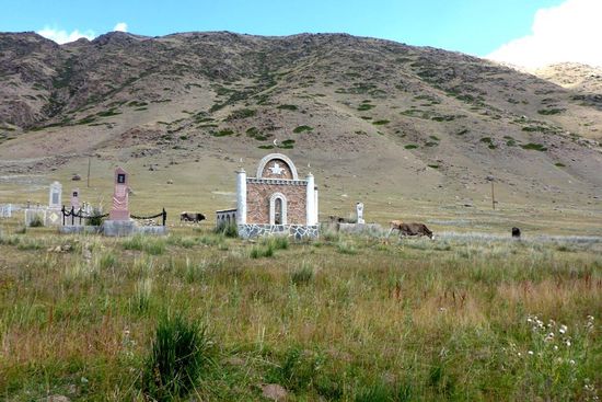 Einsamer Friedhof, von Kühen besucht