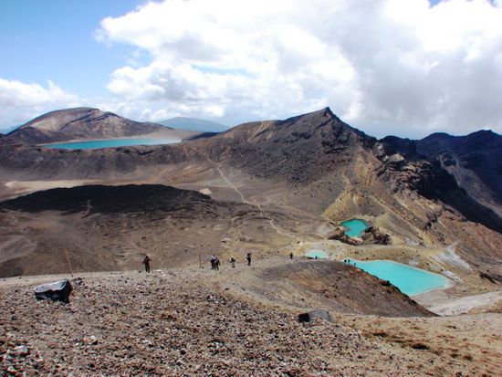 Blick auf die Emerald Lakes.