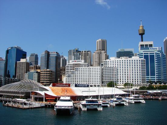 Blick ueber Darling Harbour auf den CBD.