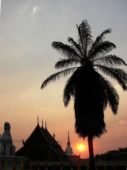 Abendstimmung hinter einem der 200 Wats von Chiang Mai.