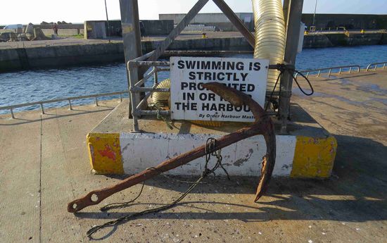 "Strictly Prohibited" ist vieles in Irland im Fall des Hafenbeckens in Kilmore Quay sicher sinnvoll