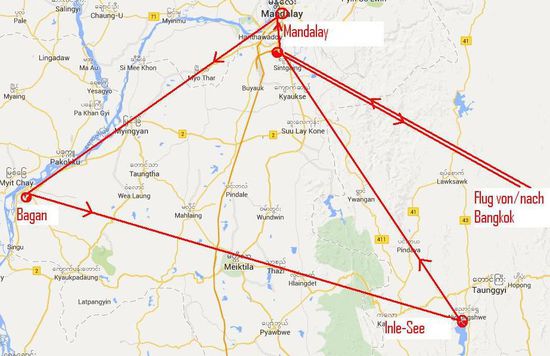 wie wir die Strecken Mandalay - Bagan und  Bagan Nyaung Shwe (jeweils ca 300 km) überbrücken, müssen wir mal schauen. Zurück nach Mandalay Airport wirds ein Taxi sein, da steht die Zeit im Vordergrund.
Inlandflüge in Myanmar sind verhältnismäßig teuer. Wenn sich nicht ein Schnäppchen vor Ort machen lässt, dann wird es auf 4 Rädern gehen.
Schade ist, das Ausländer in Myanmar kein Auto fahren dürfen. Das würde manches vereinfachen.